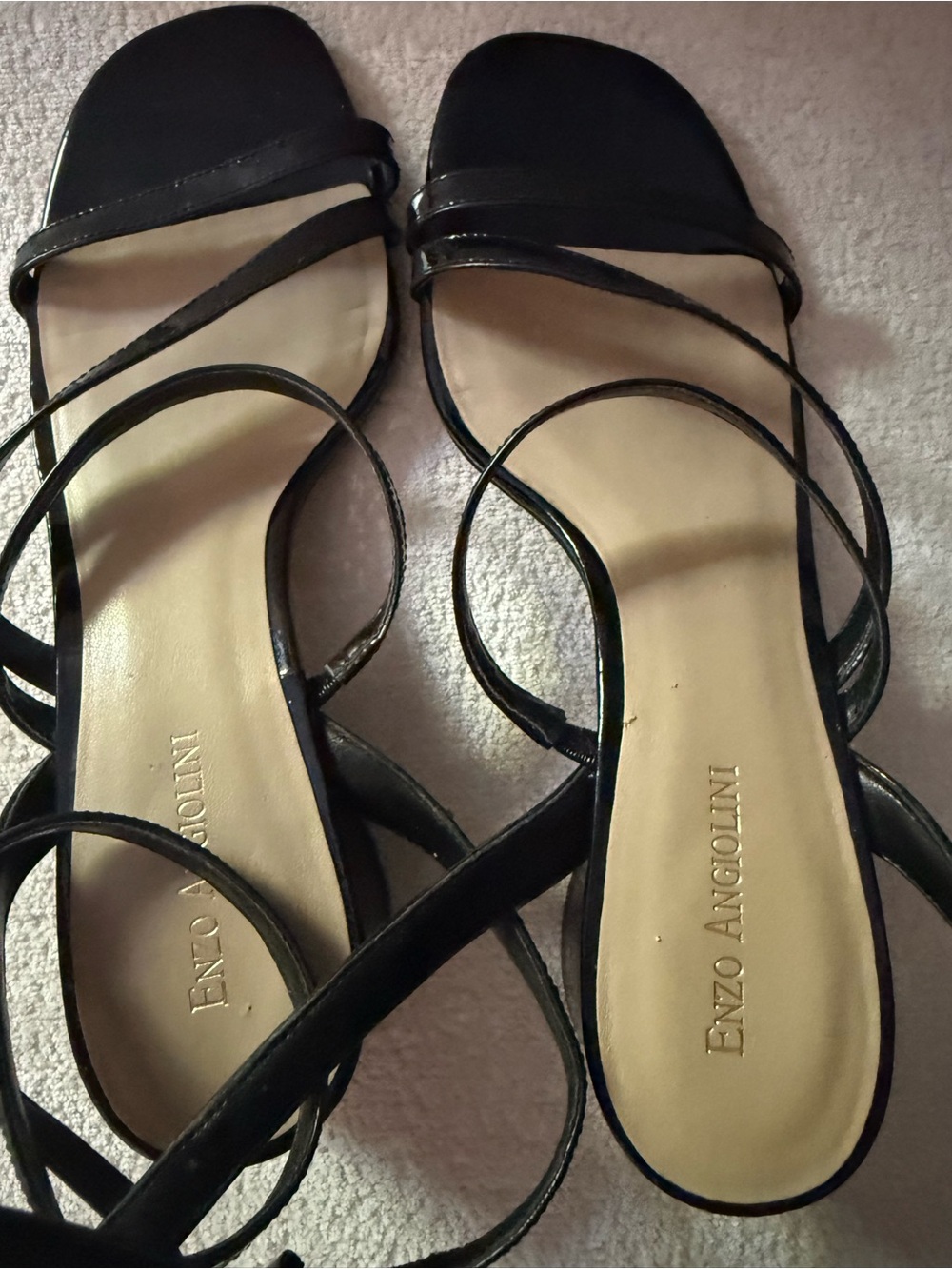 Enzo Angiolini Black Patent Strappy Low Block Heel Sandals - Picture 2 of 3